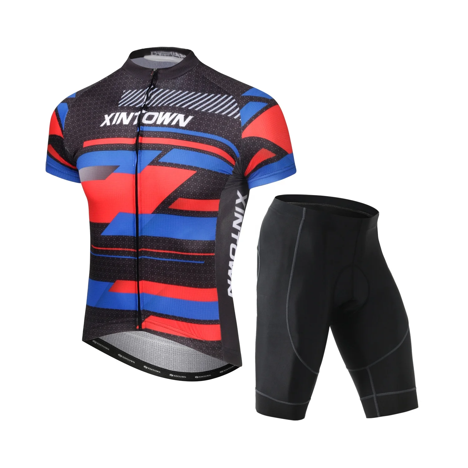 

Hot selling summer bike jersey OEM breathable bicycle clothing brand zipper shorts cycling suit, Blueprinting