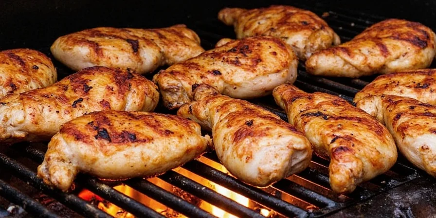 Plated grilled chicken with herbs and sides