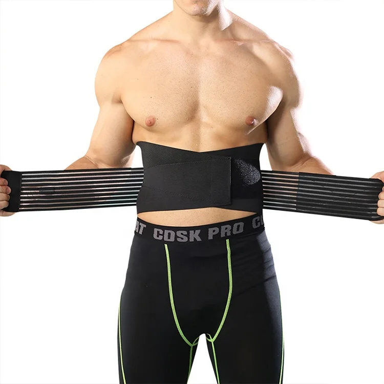 

B&M Pain Relief Wrap Band Gym Men Waist Trainer Trimmer Adjustable Sports Waist Back Brace Lumbar Support Elastic Waist Belt, Black
