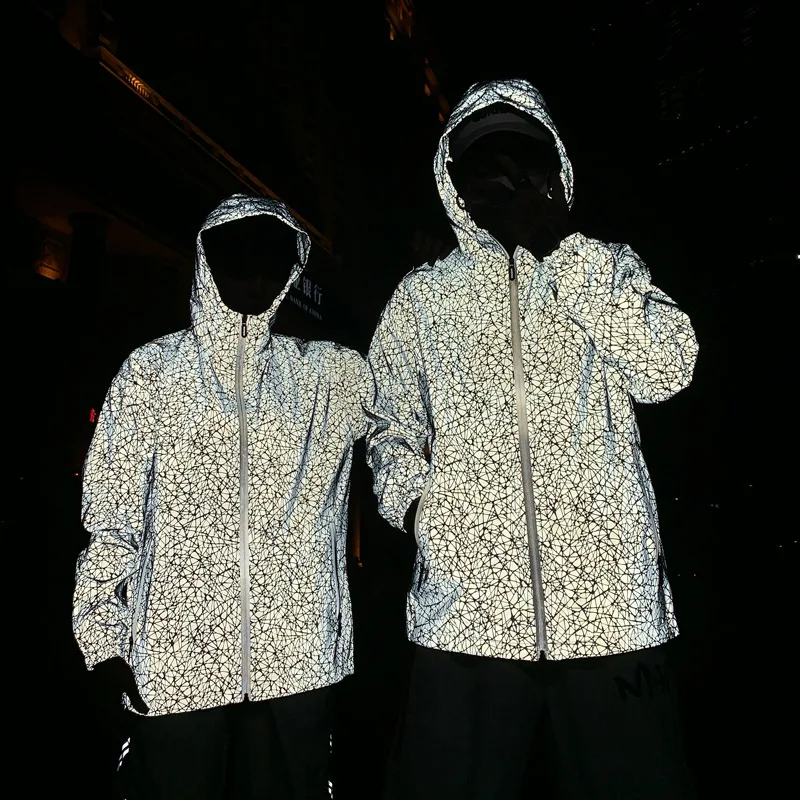 Custom 3m reflective safety jacket men super bright 3M reflective coat High Visibility Running Biking Outerwear