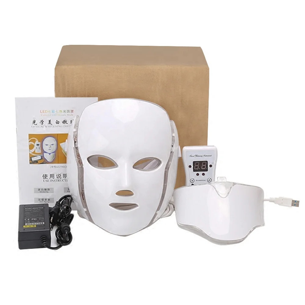 

2021 Dropshipping Electric Facial Skin Therapy Colorful Face Light Up Led 7 Color Beauty Facial Mask With Neck Mask