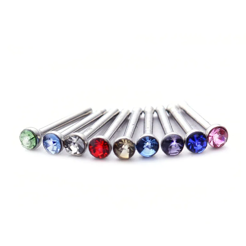 

European 60PCS/SET 1.8MM fashion stainless steel rhinestone nose ring piercing diamond high quality nose rings studs, Colorful