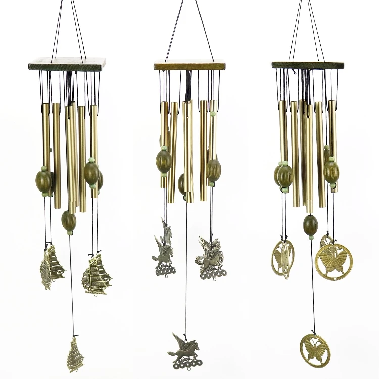 Factory Price Wind Chimes Metal 8 Tubes Horse Boat Fan Butterfly Garden Patio Outdoor Wall Door Hanging Ornament Wind Bells