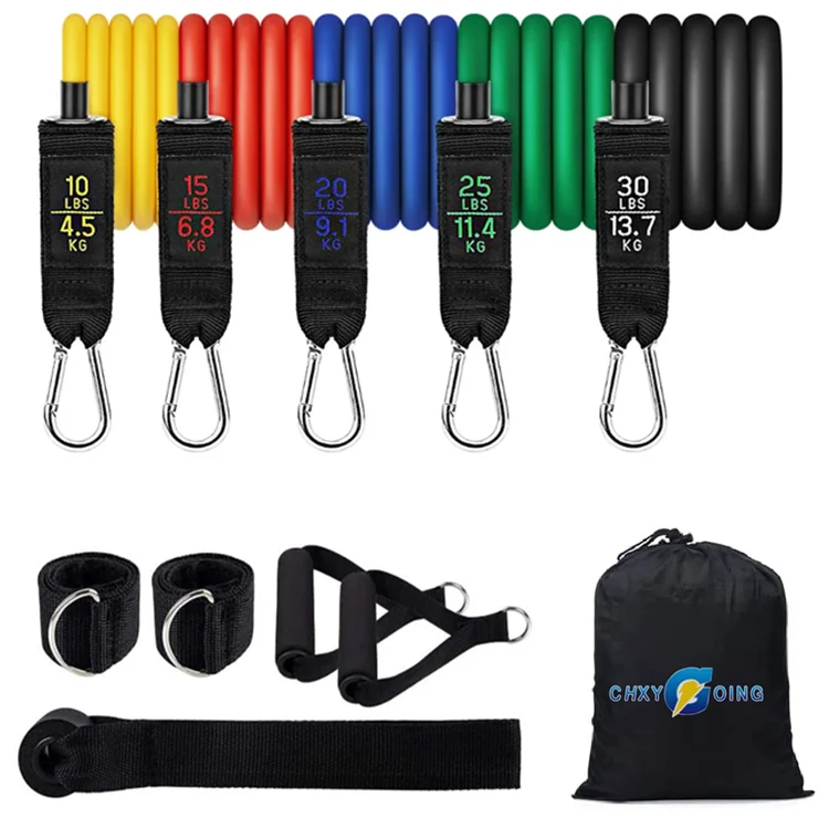 

Equipo de gimnasio 11 Pcs fitness bandas de resistencia, tube de latex ligas ejercicio bandas de resistencia