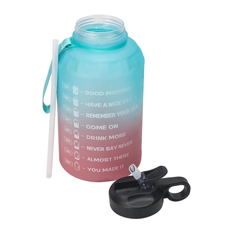 

amazon 2.2L half gallon sport water bottle Gradient color Large Capacity motivational Water Bottle Plastic custom color, Customized color