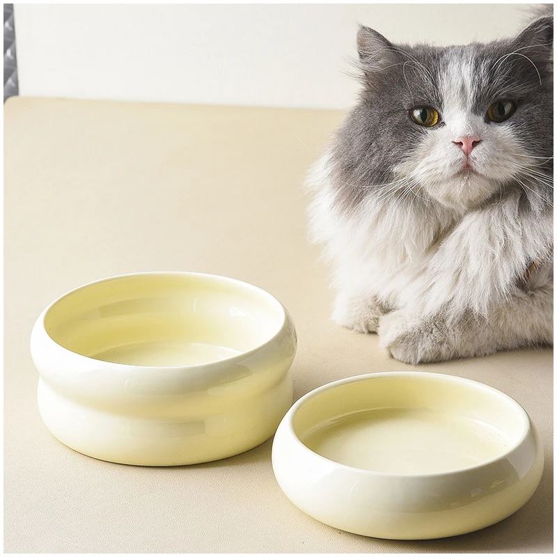 Custom Logo Ceramic Pet Bowl Elevated Protective Cervical Cat Dog Double Water Food Bowl with Wood Plank
