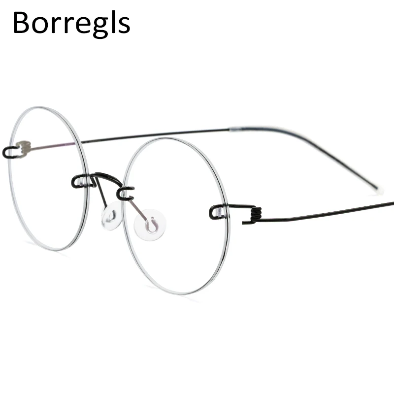 Borregls Screwless Eyewear Prescription Eyeglasses Frame Women Rimless Round Myopia Optical Titanium Alloy Glasses Men 28620