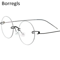 

Borregls Screwless Eyewear Prescription Eyeglasses Frame Women Rimless Round Myopia Optical Titanium Alloy Glasses Men 28620