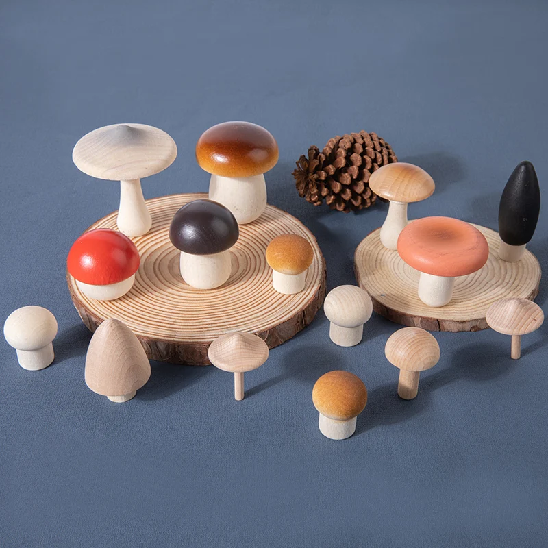 

Wooden Simulation Mushroom Game cute beech crafts decors wood Baby Early Education wooden toys