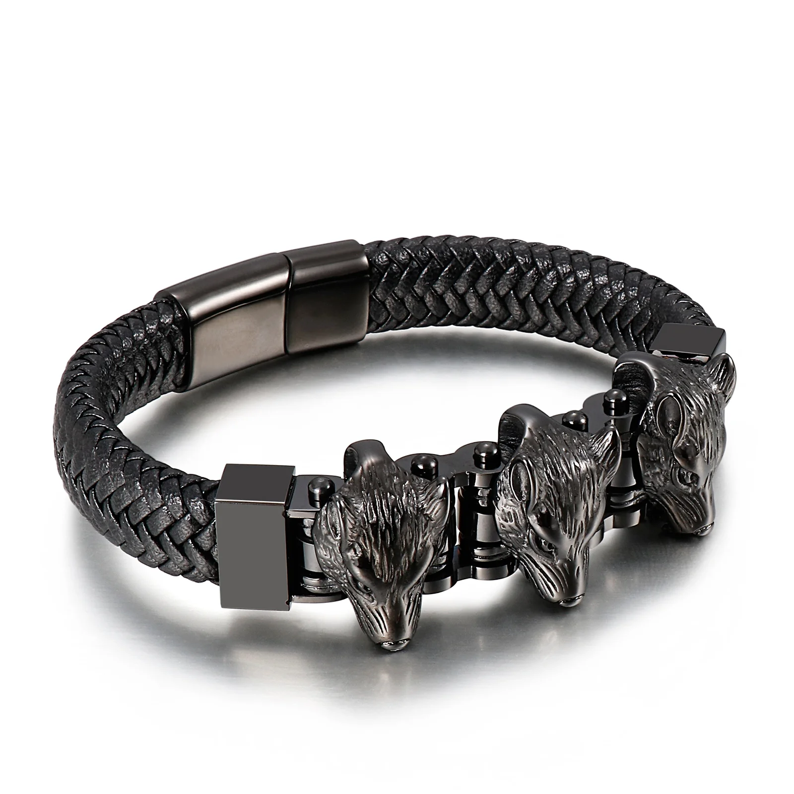 

KALEN Domineering Wolf Stainless & Cowhide Charm Bracelet Jewelry For Men