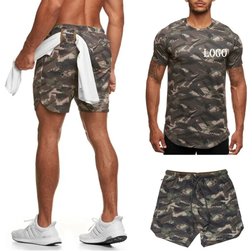 

Men Quick Drying Short Sleeved Summer Newest Fitness Leisure Camouflage Sportswear Two Piece Suit