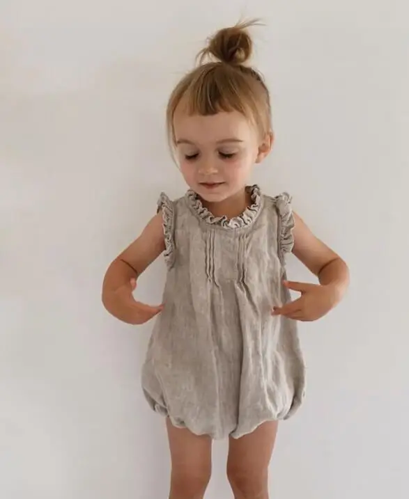 

breathable plain baby girl dresses Solid color girl Baby Linen Rompers infant clothing New born Baby Girls wear