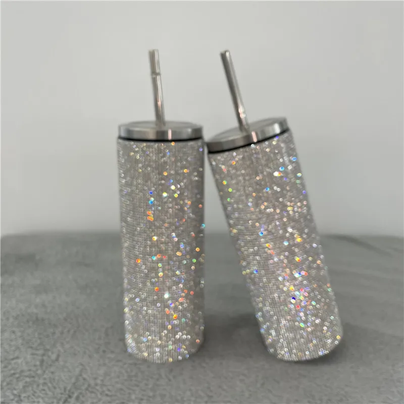

Mgirlshe Fashion 2021 hot sale Bling Bling Diamond 20oz vacuum insulated stainless steel straw coffee cup, Custom color