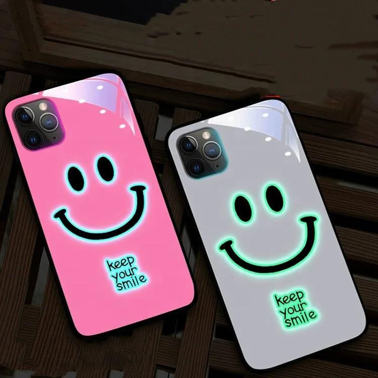 

Luminous phone Case for Iphone Selfie Led light up tempered glass back case for Iphone x xr xs max, 7 color