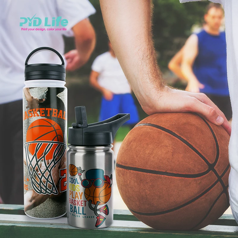 

Portable Gym Drink Bottle Sport Bottles Stainless Steel Custom Logo Print, White/silver