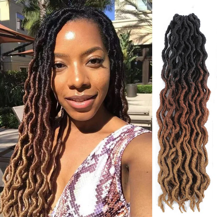 

18 inch Curly Faux Locs Braiding Hair Dreadlocs Synthetic Gypsy Locs Crochet Hair Extensions Goddess Locs Ombre Color
