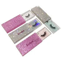 

Wholesale Full Crystal White Pink Bling Rhinestone Acrylic Slide Drawer Lash Case Short Natural Luxury 3D Mink False Eyelash