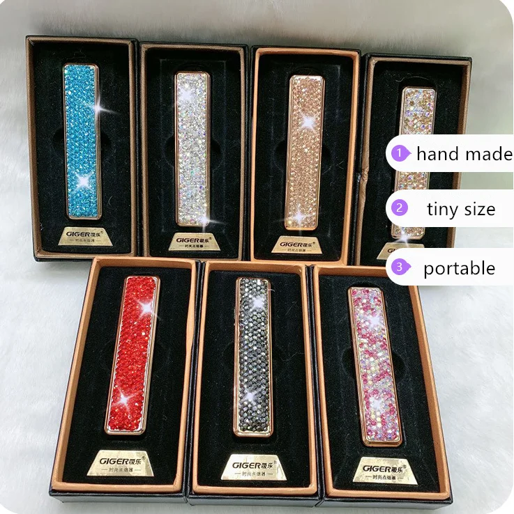

Hot Wholesale USB Women's Creative Electronic Diamond Lighter Bling Bling Rechargeable Inlaid Rhinestone Lighter