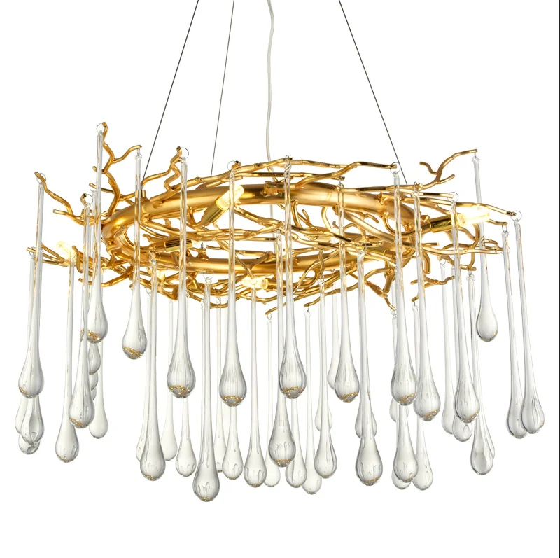 Buy online china Metal round gold lighting olive branch ring hanging light classic glass modern pendant lamp