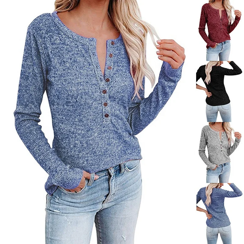 

Women's warm 4 colors O-neck Henry neck pullover knitted sweater for ladies casual comfortable and fashion long-sleeved shirts, 4 colors as shown
