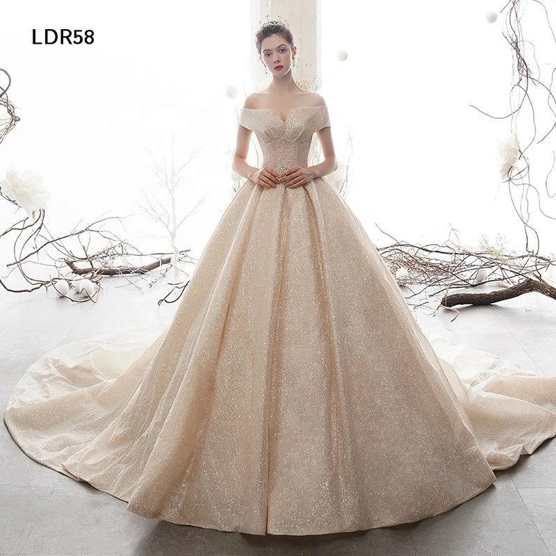 

Jancember LDR58 Wholesale Gold Off Shoulder A-line Wedding Dresses