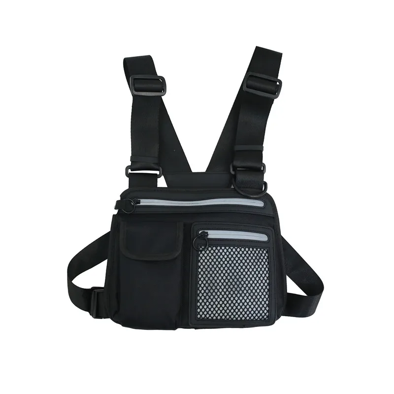 

Tactical Bag Men Nylon Hip Hop Streetwear Functional Boy Cross Chest Rig Bag with Reflect Light zipper, Customized