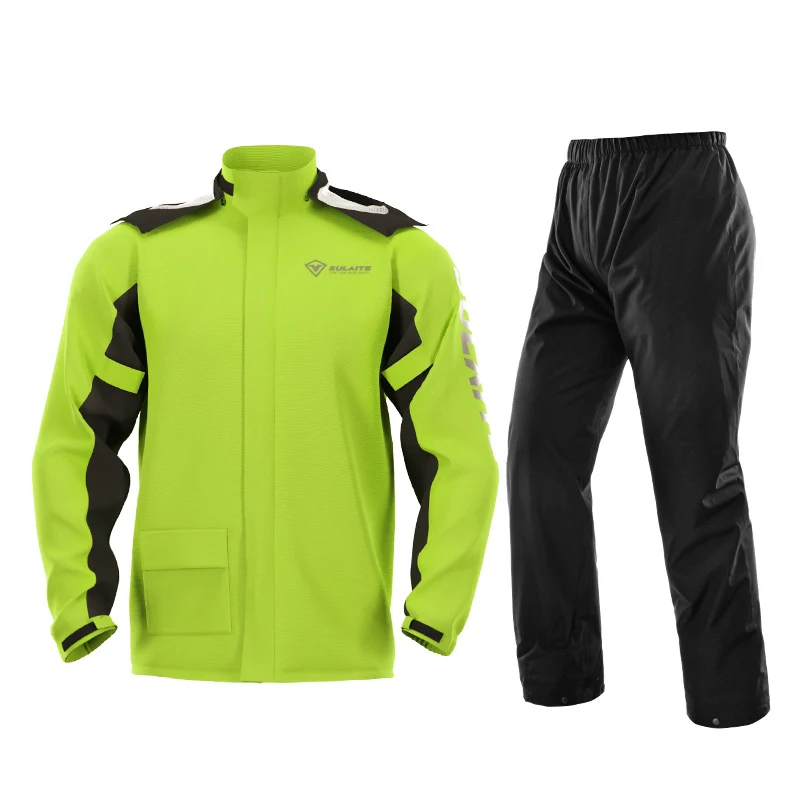 

SULAITE Nylon 100% Waterproof Raincoats Reflective Rain Suit Jacket Impermeable Moto Motorcycle Raincoat, Black/green/gray