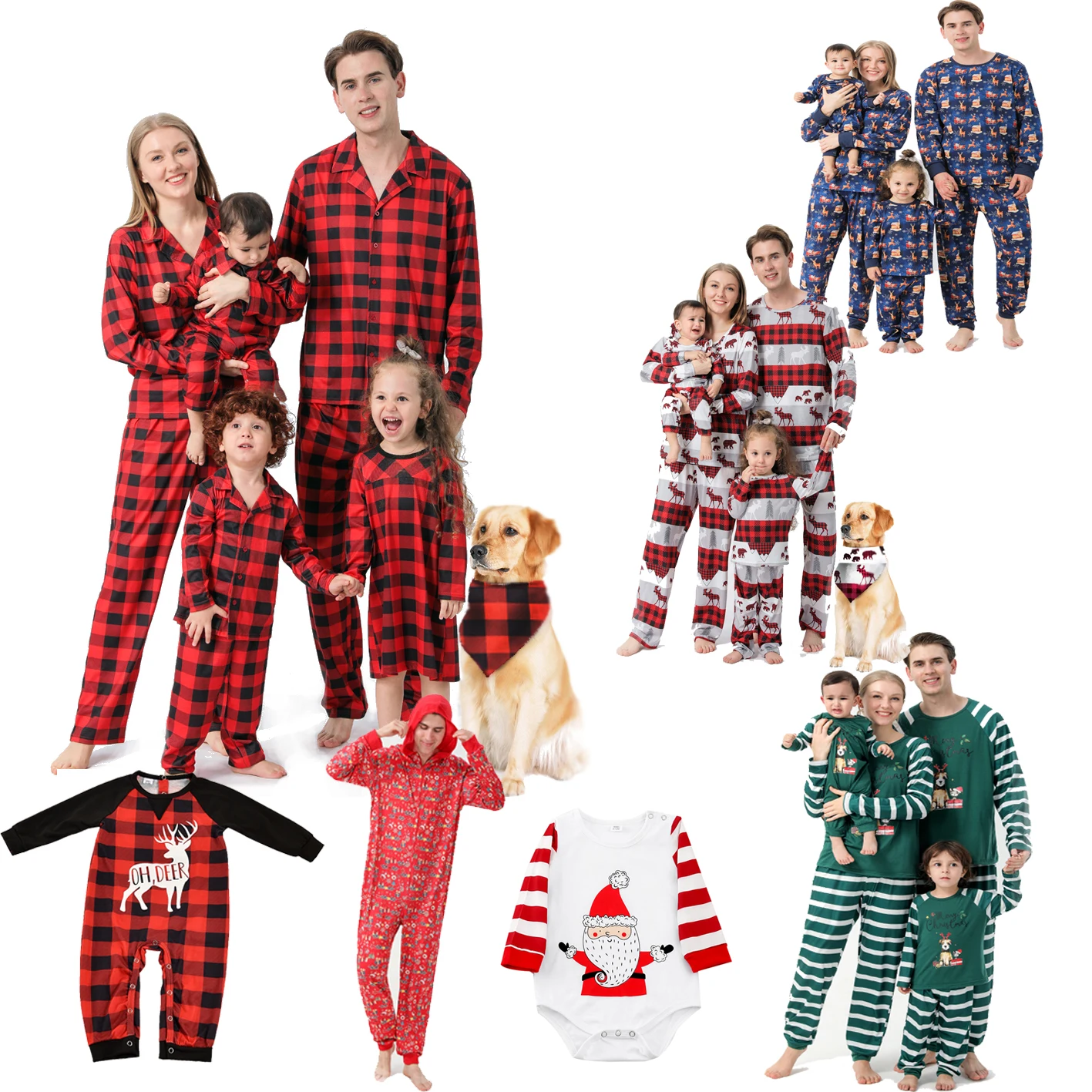 

Cotton Plaid Red Matching Xmas PJS Set for family Onesie Rompers Pyjamas Blank family Christmas Pajamas