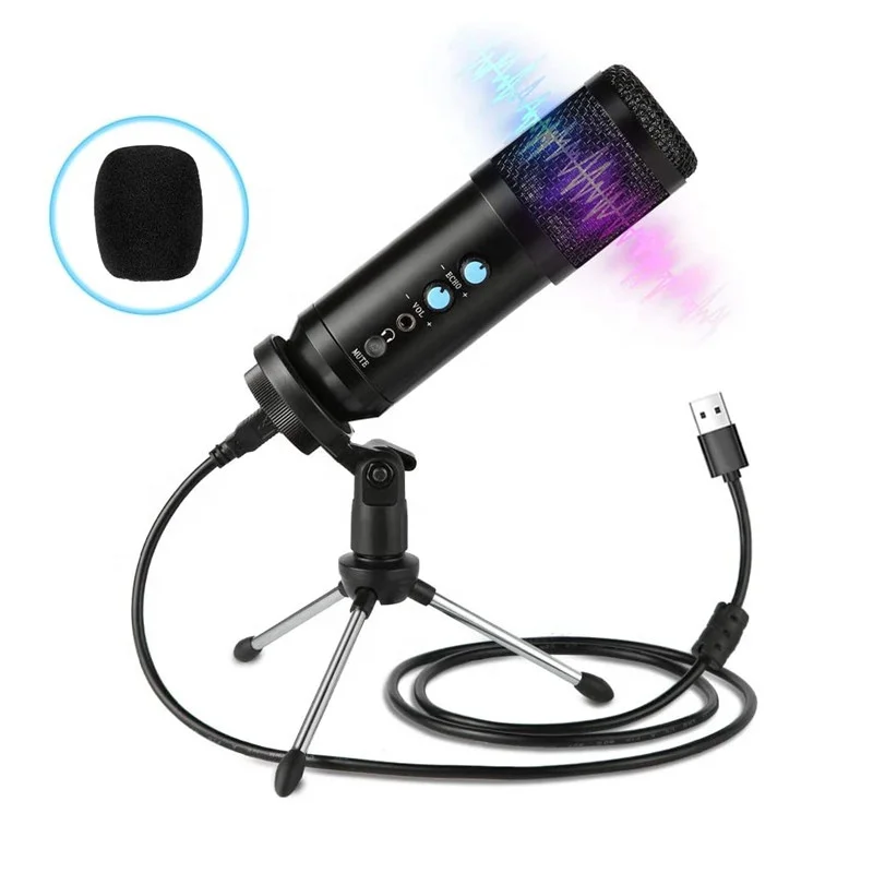 

Professional Studio Adjustable Desk Metal USB PC Recording Condenser Microphone with Mic Stand, Black