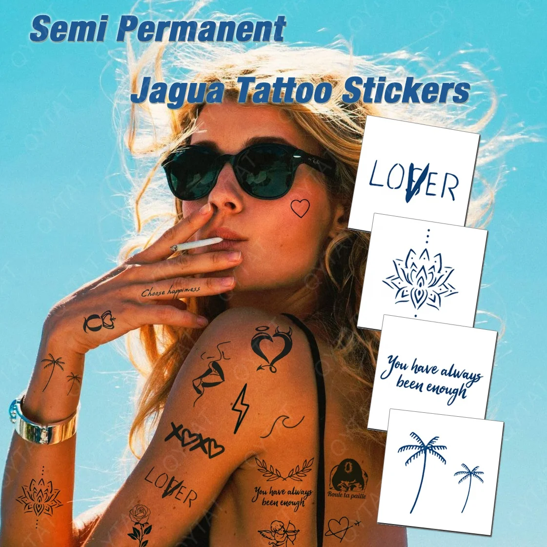 

Wholesale Waterproof Skin Safe Long Lasting 15 Days Mini Size Realistic Temporary Juice Ink Body Sticker Tattoo Semi Permanent