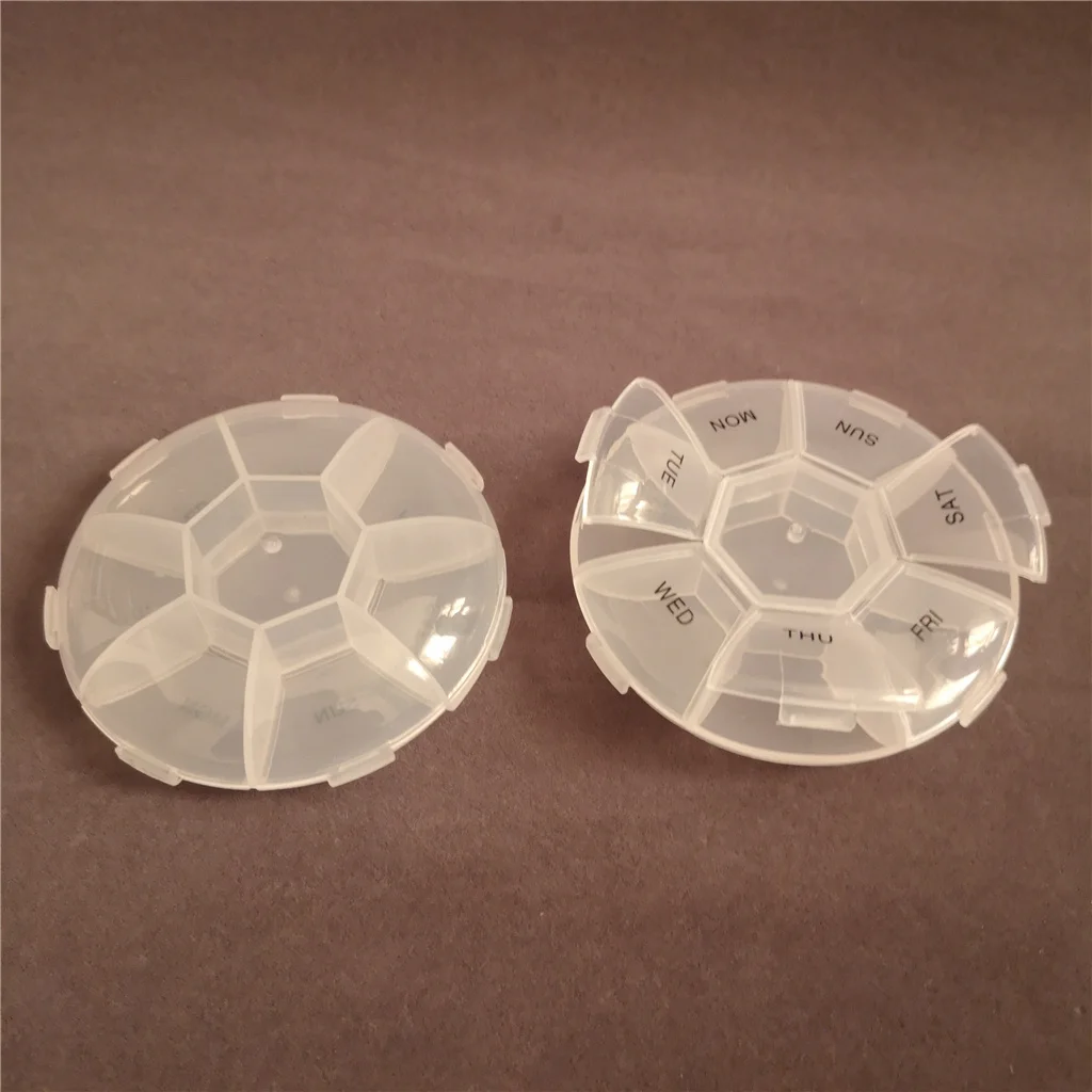 Round plastic mini weekly 7 case pill box organizer 