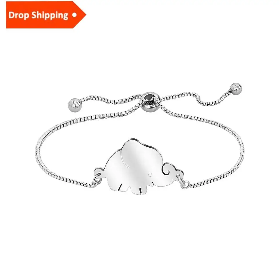 

Stainless Steel Jewelry Adjustable Tail Chain Elephant Animal Charm Bracelet With Slide Bead