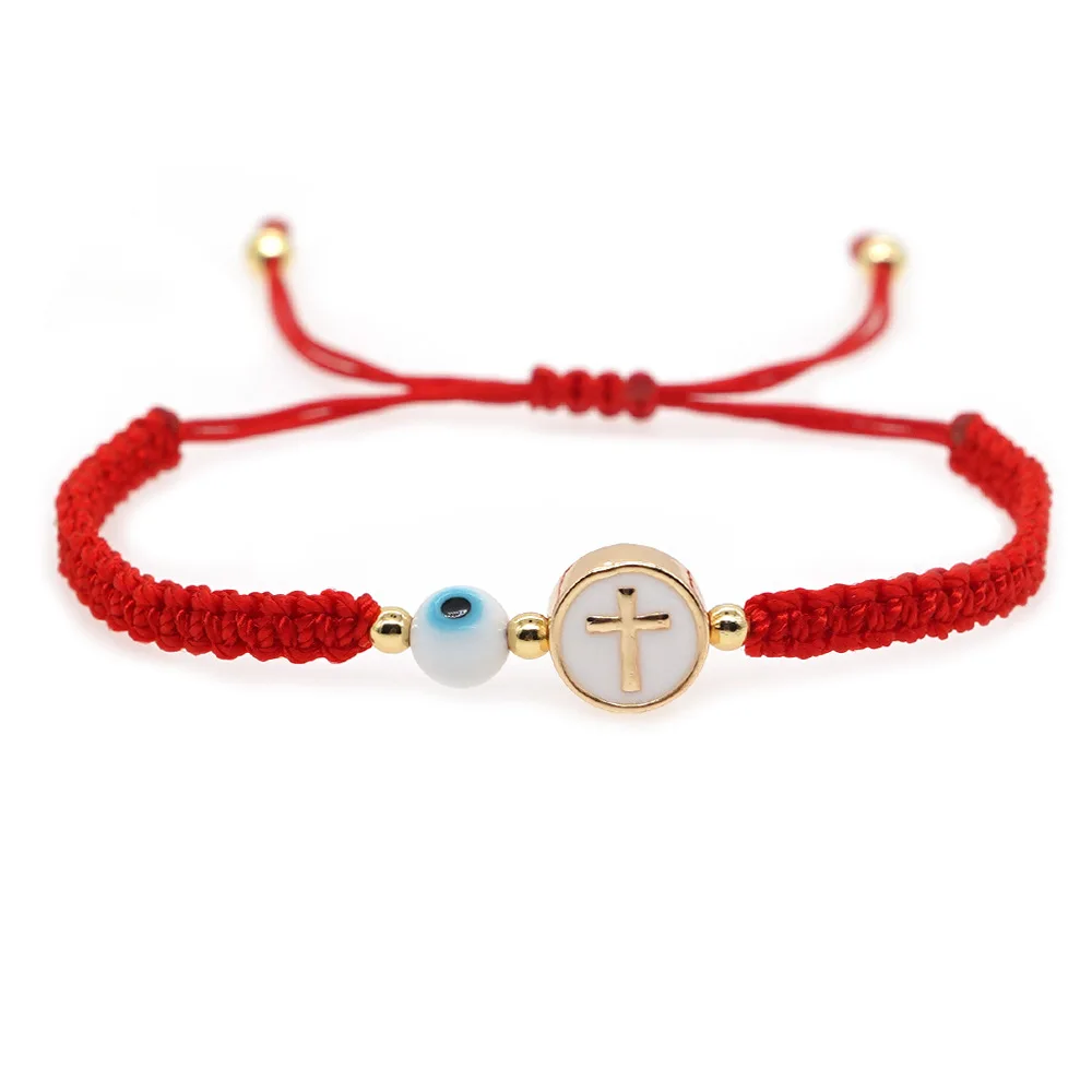 

Go2boho Bohemian Glass Evil eye Charm Cross Beaded Bracelet Women Handmade Braided Adjustable Red Rope Fashion Jewelry Bracelet