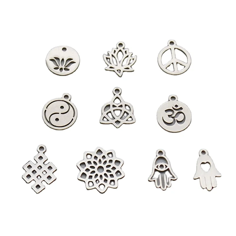 

stainless steel Silver Chakra Charm Yoga OM Buddha Lotus Charm Pendants For Diy Jewelry Making Findings Bracelet Accessories