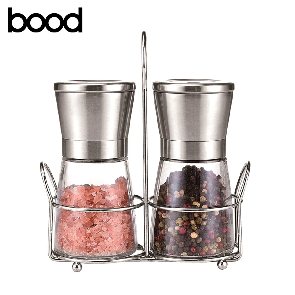 

amazon hot glass jar manual salt and black pepper mill grinder set cheap price for promotion with metal holder