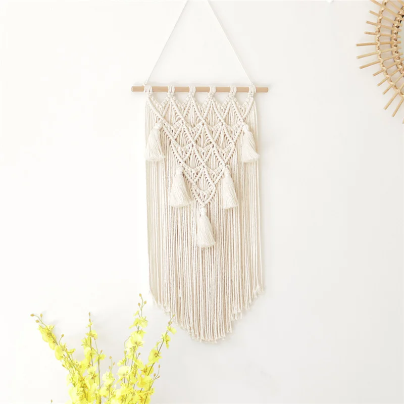 

New Macrame Woven Wall Hanging Decor Modern Chic Cotton Wall Art Tapestry Decoration, Beige