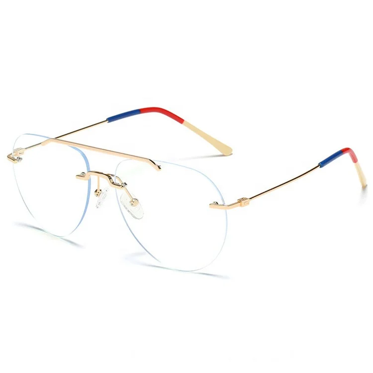 

QSKY Yiwu Jiuling eyewear fashion oversize unisex spectacles frameless double beam rimless blue ray glasses anti blue light, Mix color or custom colors