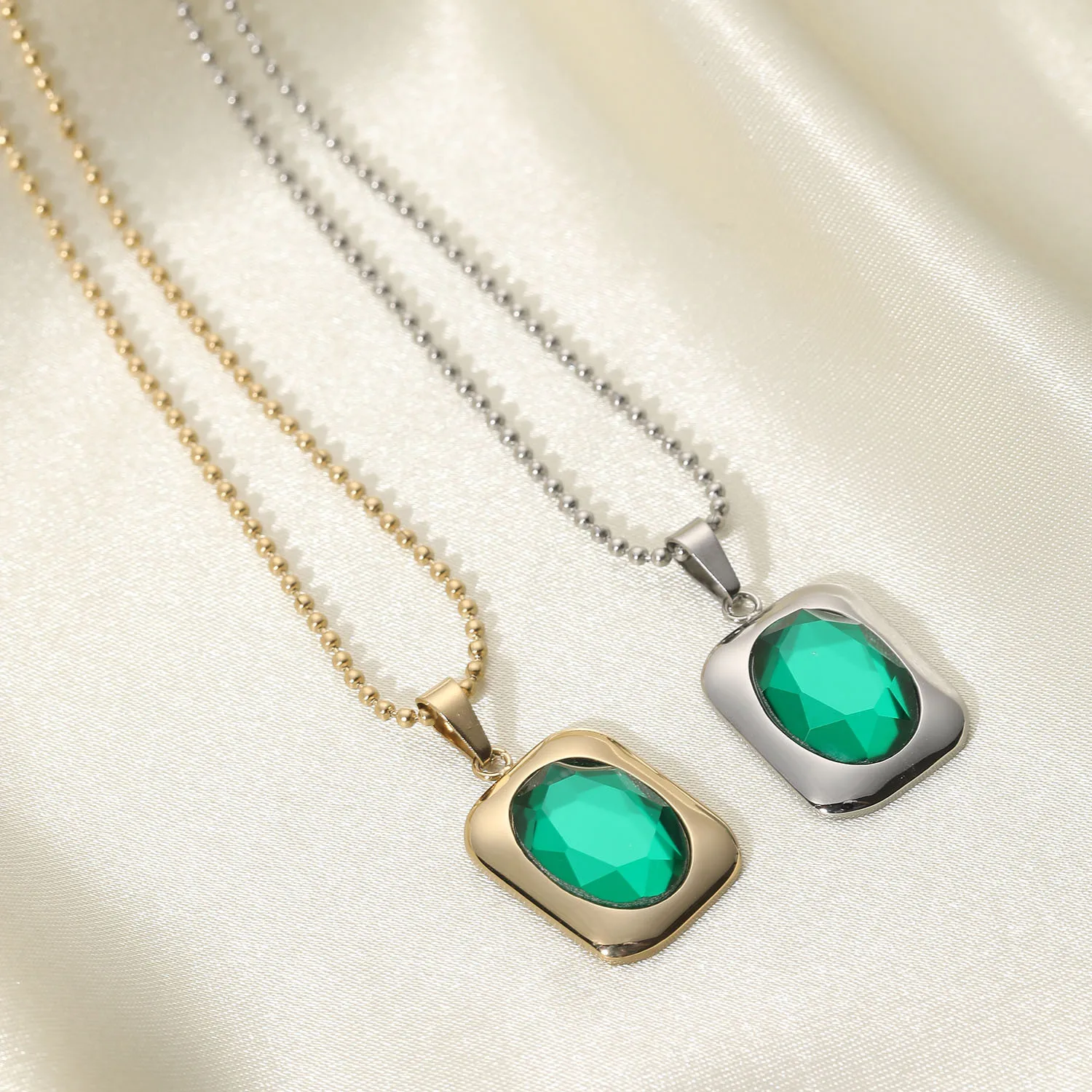 

Fashion Silver Gold plated stainless steel Emerald necklace for women