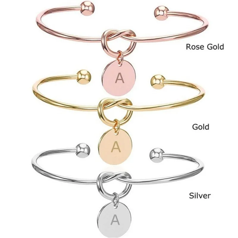 

Personalized Gold Plated DIY Name Initial Letter Bangle 26 Capital Letter Knot Cuff Bangle Bracelet