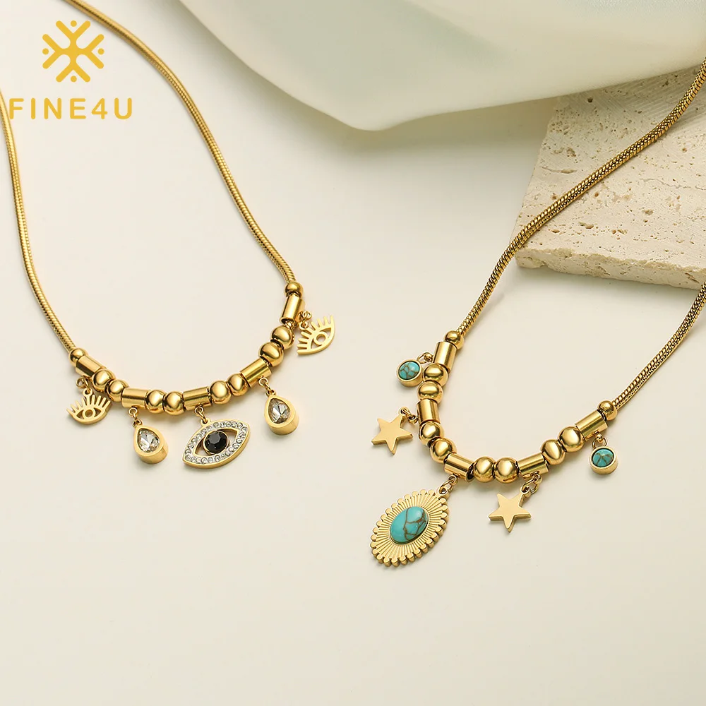 

Bohemian Fashion Western Jewelry Gold Plated Cz Zircon Turquoise Roman Pine Eye Pendant Necklace For Women