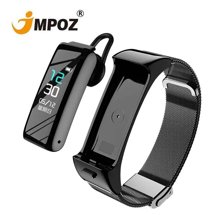 

B6 BT Smart-Headset Watch Boold Pressure Heart Rate Fitness Tracker Wristband Bracelet 0.96 HD Screen Leather Steel Band