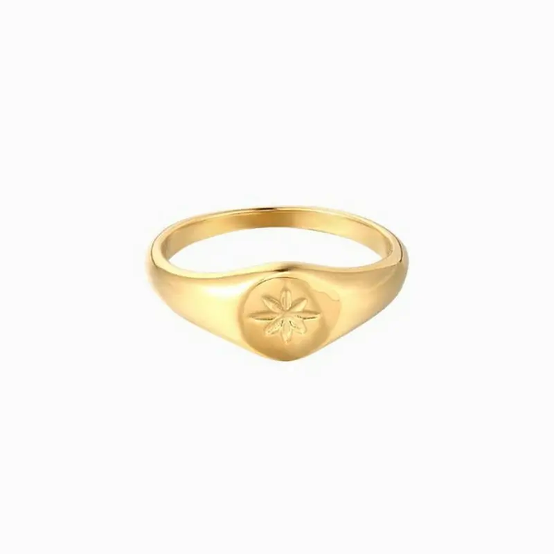 

Gold Sunburst Signet Ring perfect Fashion Jewelry Gifts 18K Gold IP Plating High Polished Finger Ring