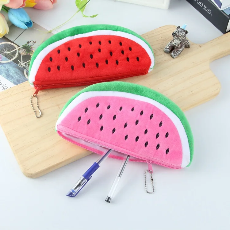 

Wholesale zipper plush pen bag cute watermelon pencil case for kids