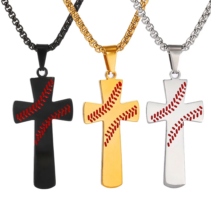 

Baseball Cross Pendant Necklace Titanium Steel Scriptures Stainless Steel Religious Ornament Custom Jewelry