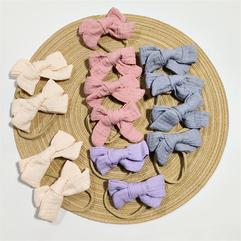 

Newborn Baby Girls Headbands Cotton Muslin Nylon Hairband Hair Bows Handmade Hair Accessories for Infant Toddler Kids