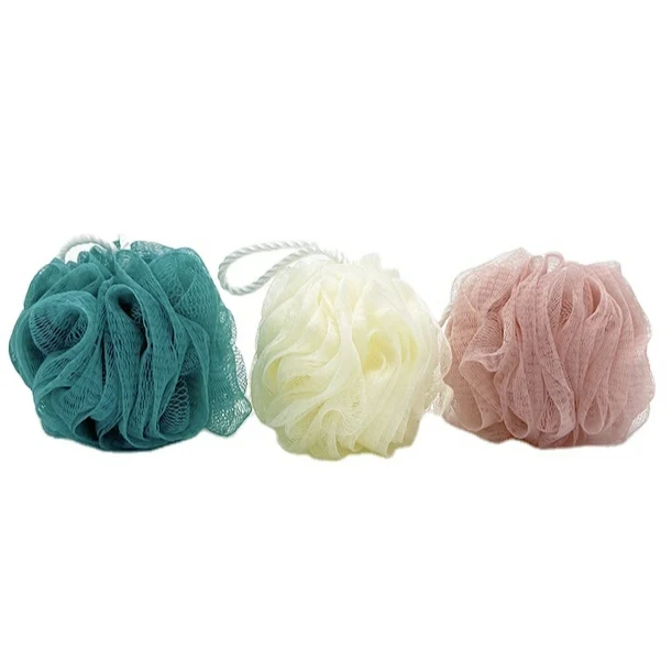 

Customized Assorted colors Skin Exfoliating Natural flower Scrubber Loofah mesh Bath Sponge Shower Ball Pouf