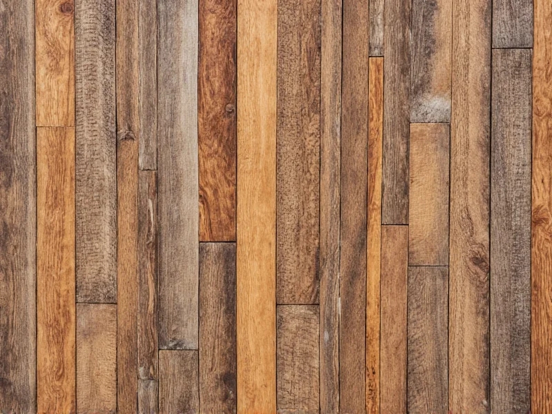Reclaimed wood planks arranged in staggered wall pattern