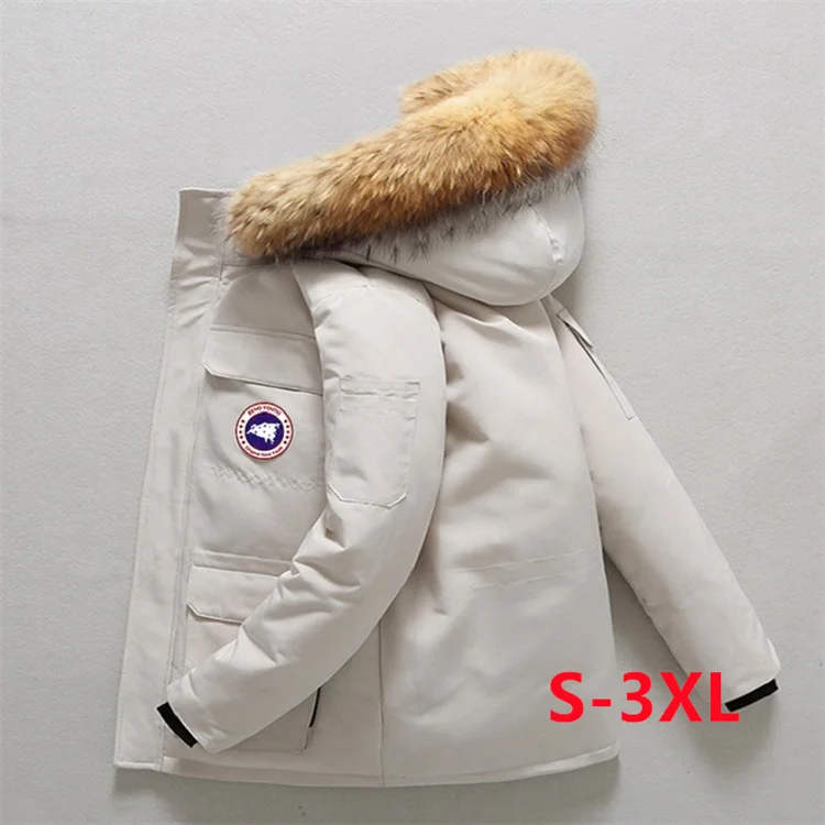 

Fur Collar Down Jacket For Men And Women Couples Plus Size Down Jacket Thickened Parker Tooling Jacket Parka Hombre, Picture
