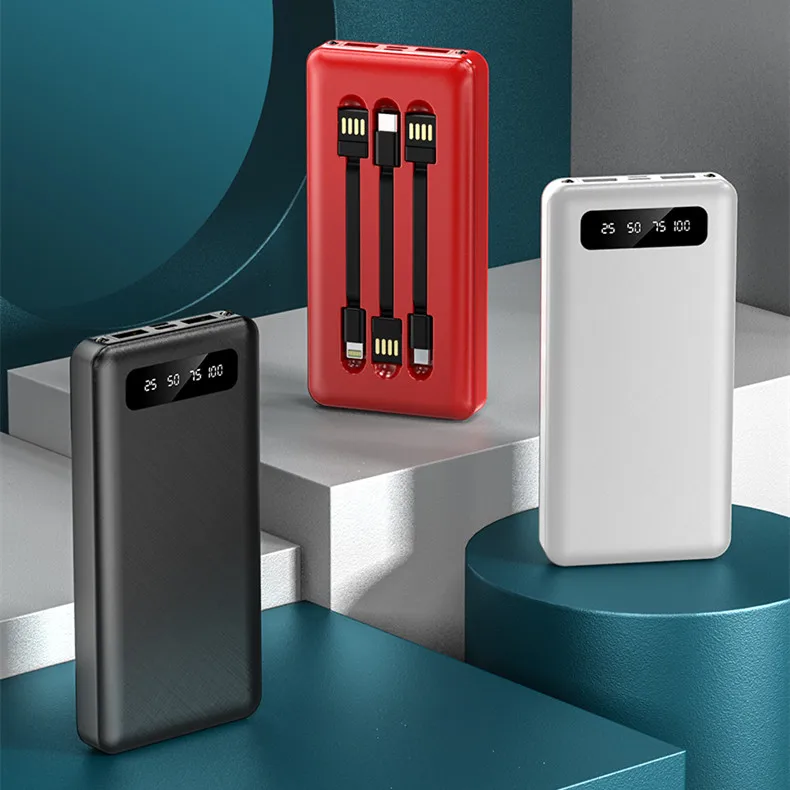 

Factory wholesale With 2USB Output with 3 cable 20000mah powerbank, Black,red,white