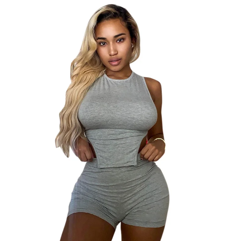 

K21ST730 2022 Summer New Fashion Summer 2 Piece Short Set Sexy Casual Leisure Sport Short Set Suit Outfits For Women, As pictures